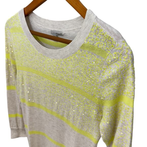HALOGEN Sweater Womens Small Yellow Breton Stripe Sequins Pullover - Picture 8 of 10